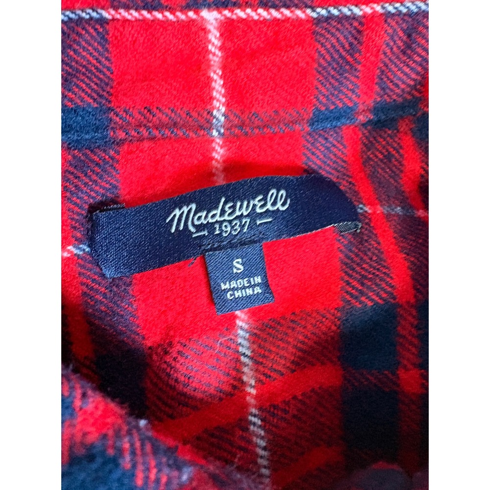 Madewell Womens Red Navy Blue Plaid Flannel Button Down Shirt E4784 Size S - Picture 3 of 4
